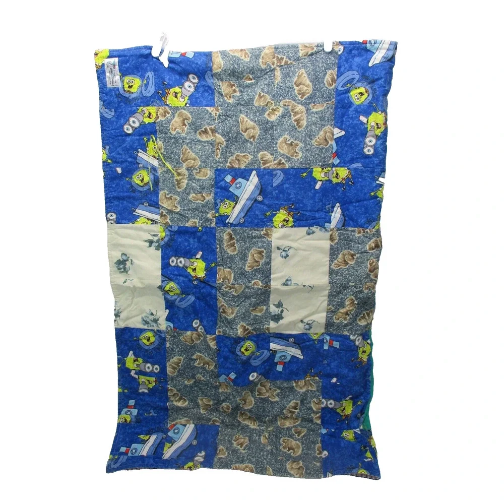 Vintage Tugboat SpongeBob BEAR STAR Nickelodeon Flannel Throw Blanket 43